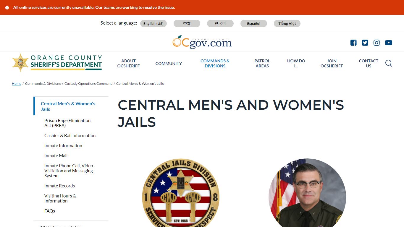 Central Men's and Women's Jails | Orange County California - Sheriff's ...