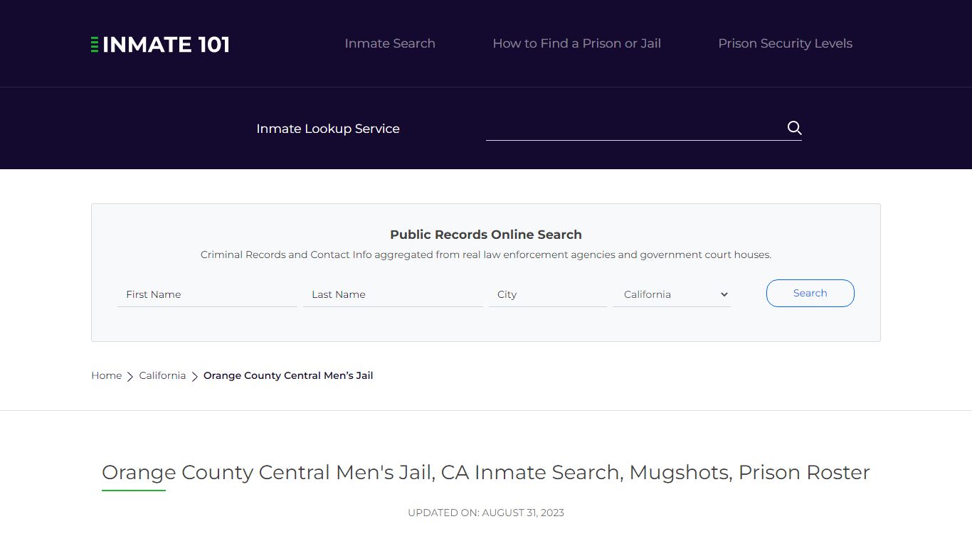 Orange County Central Men's Jail, CA Inmate Search, Mugshots, Prison ...